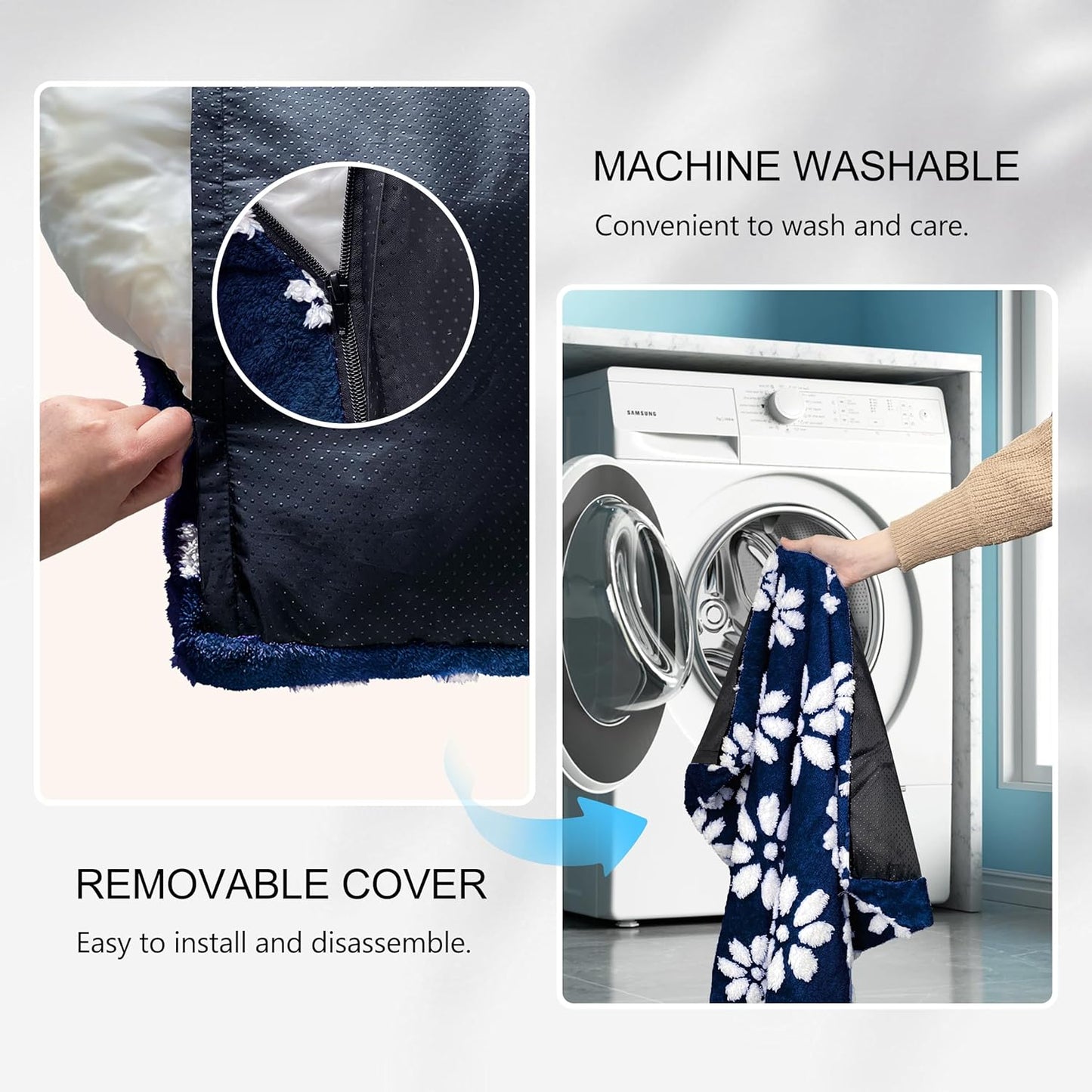 Dog Beds for Extra Large Dogs, Cute Thick Dog Bed for Crate Kennel, Fluffy Pet Bed with Removable Washable Cover and Anti-Slip Bottom, 41"x 28", Navy Paw