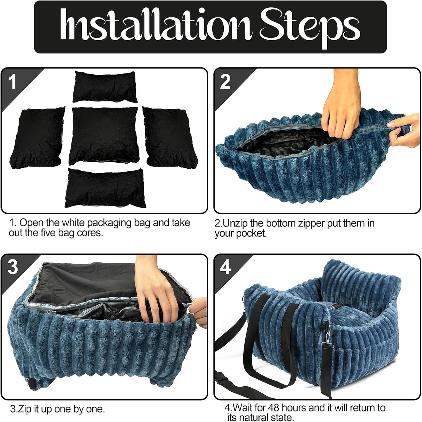 Dog Car Booster Seat, for Small Dogs Under 30 lbs, Detachable Washable Travel Bed with Storage Pockets and Safety Belt (SOMKY Blue, Medium)