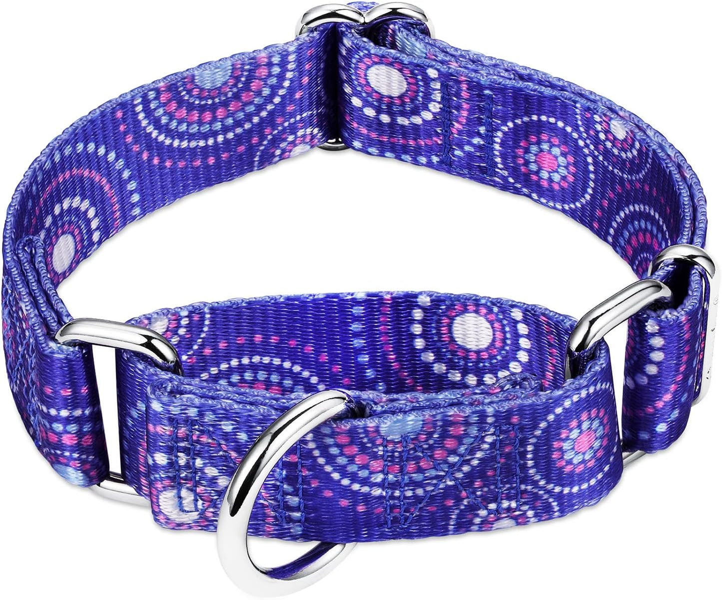 Martingale Collar Dog Collar No Pull Pet Collar Heavy Duty Dog Martingale Collars Silky Soft with Unique Pattern for Medium and Large Dogs (Large, 1 Inch Wide, Firework Dots -Royal Blue)