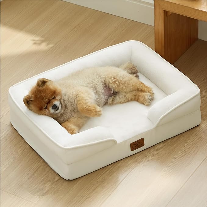 Bedsure Orthopedic Dog Beds for Small Dogs - Washable Small Dog Cat Bed Waterproof, Comfort Pet Couch Sofa with Washable Removable Cover, Pets Bed with Nonskid Bottom, Ivory, 24"