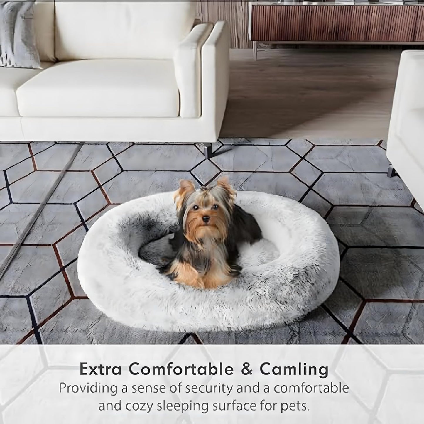 Orthopedic Calming Dog Bed for Large Dogs, Anti Anxiety Pet Beds with Supportive Foam, Removable Washable Oval Pets Couch, Fluffy Cuddle Bolster Cushion, Light Grey