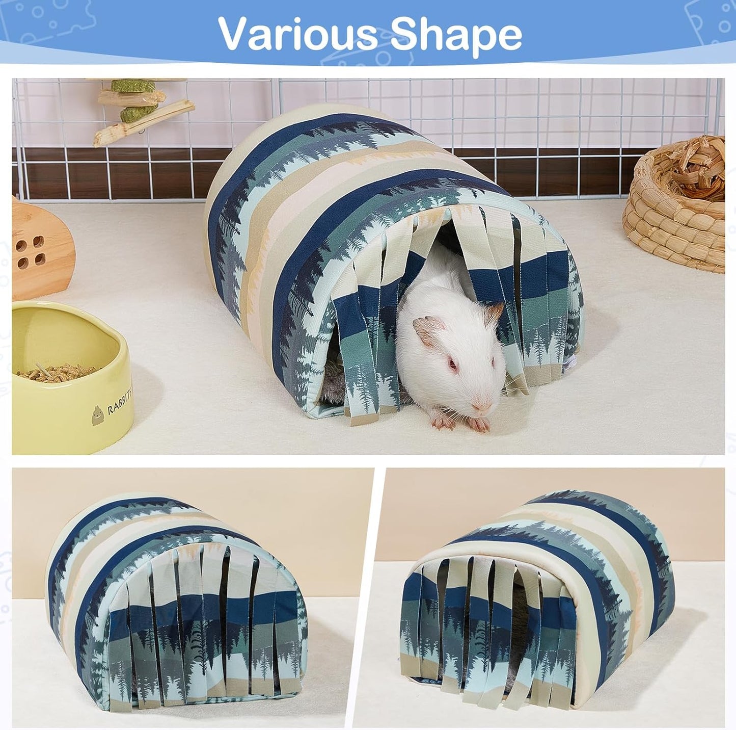 Guinea Pig Hideout Washable Guinea Pigs Tunnel with Curtains Hamster Hideout Cozy Guinea Piggy House Fit for Guinea Pig Cages Soft Guinea Pigs Accessories for Small Animals Hamster/Chinchilla/Bunny