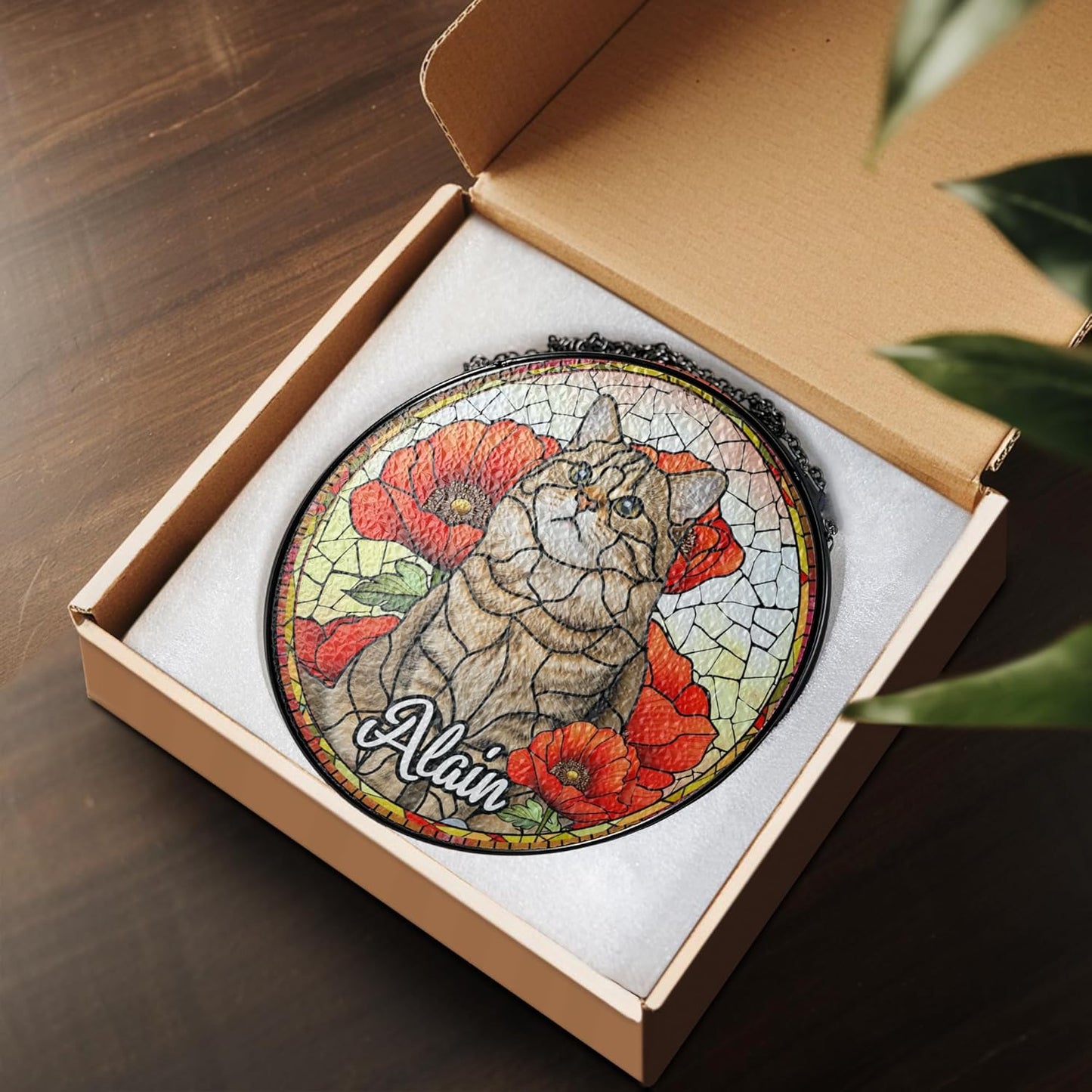 Lovely POD Personalized Cat Memorial Suncatcher Ornament, Suncatcher Stained Glass Windows for Pet, Sympathy Ornament Window Hanging Gift for Loss of Cat, Thoughtful Sympathy Gifts for Pet Day