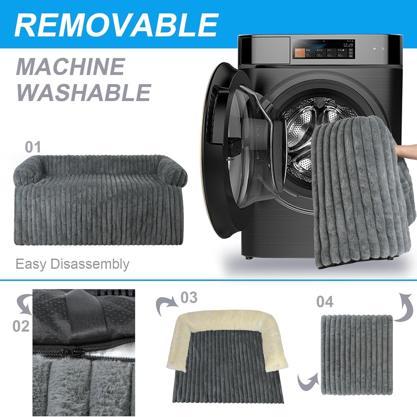 Luxurious Dog Couch Bed, Washable Calming Dog Couch Cover, Removable Couch Protector for Dogs, Waterproof Sofa Bed, Pet Bed Mats for Couch, Pet Couch Covers for Sofa(Grey, XL)