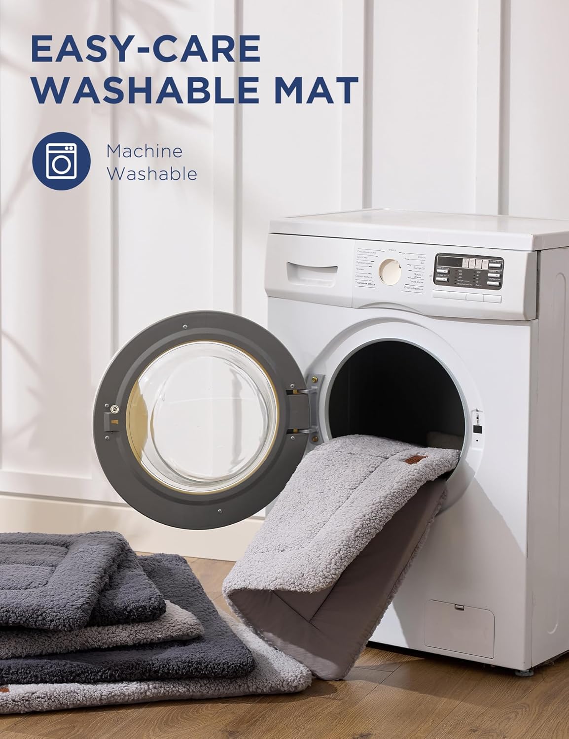 Joydeco Low Profile Dog Crate Mat Reversible Bed Pad, Washable Dog Pad Mat with Ultra Soft Fleece, Compact Design Kennel Beds Mats for Extra Large Medium Small Pets, 44" x 32" Gray