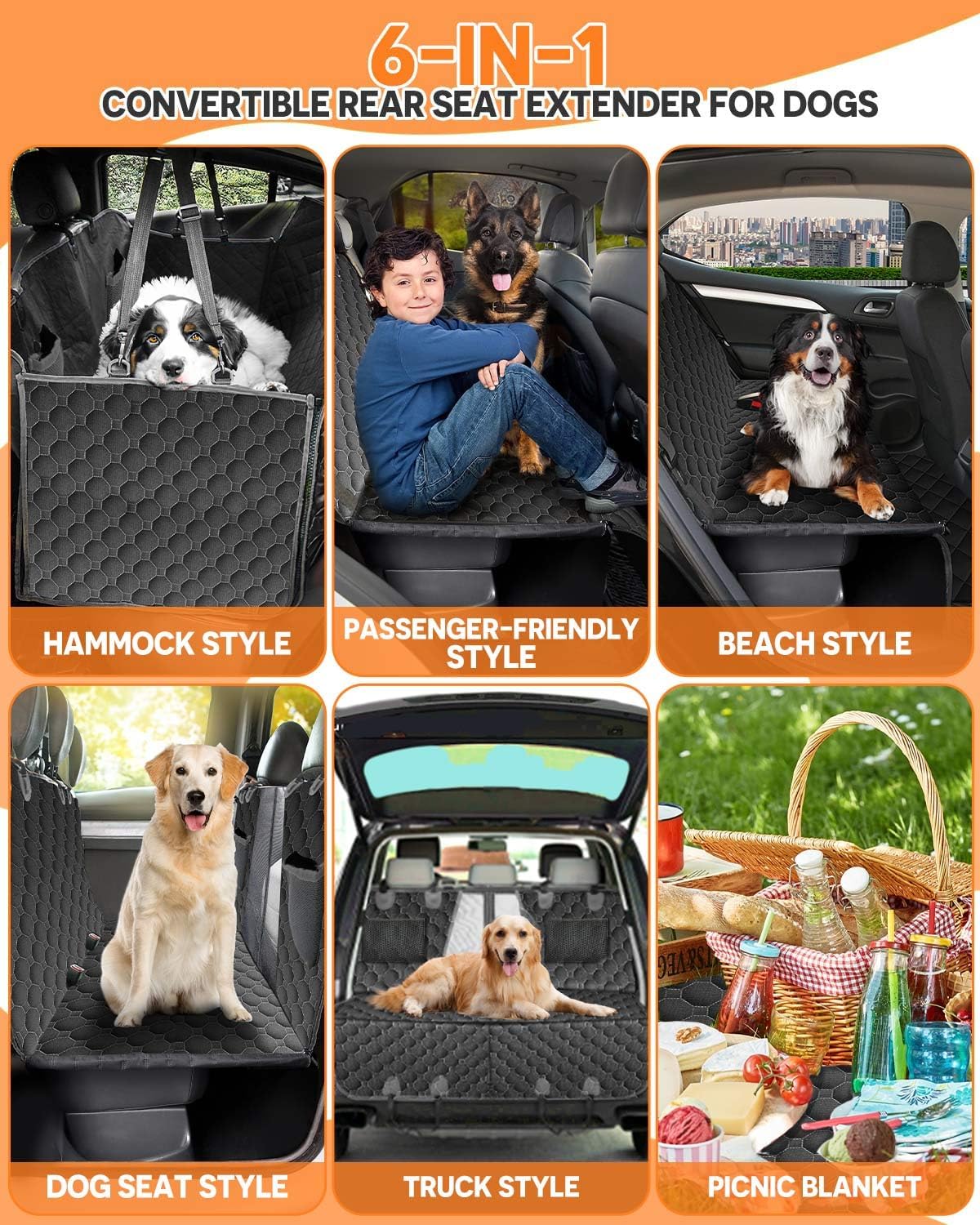 Victoper Back Seat Extender for Dogs, Dog Car Seat Cover with Detachable Hard Bottom Holds 440 LB, 600D Heavy Dog Seat Cover with 2 Seatbelts, 100% Waterproof Backseat Extender for Sedan SUV Truck