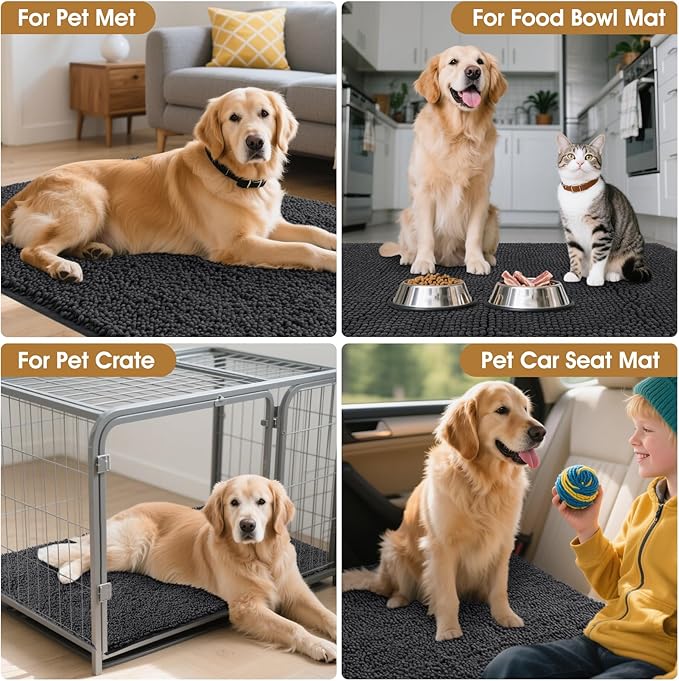 2 Pieces Muddy Door Mats for Dogs, Chenille Absorbent Pet Mats, Quick Dry, Trap Dirt Non Slip Heavy Indoor Doormat Soft Dog Bed Mat Front Inside Door Mat for Indoor Outdoor Entrance,Dark Grey