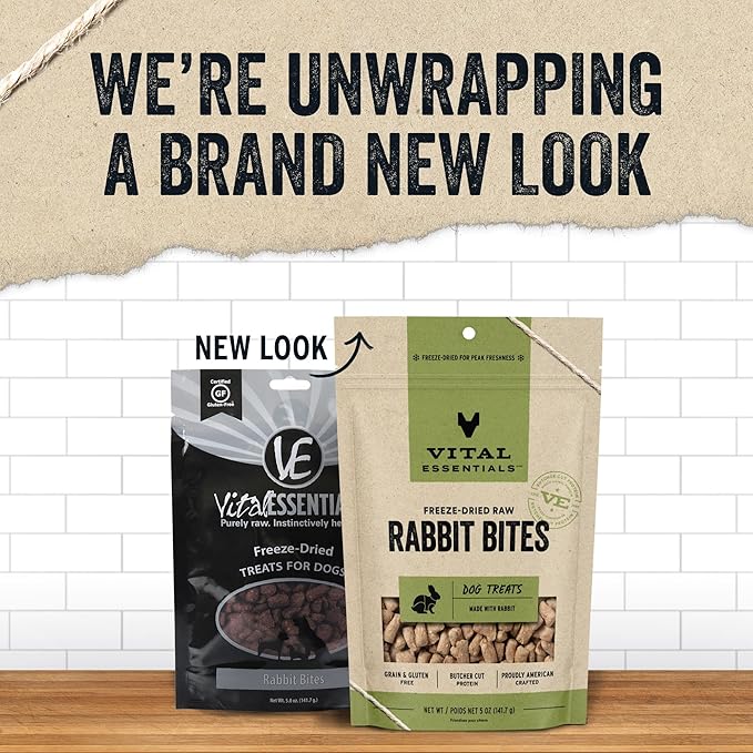 Vital Essentials Rabbit Bites Dog Treats, 5 oz | Freeze-Dried Raw | Single Protein | Premium Quality High Protein Training Treats | Grain Free, Gluten Free, Filler Free