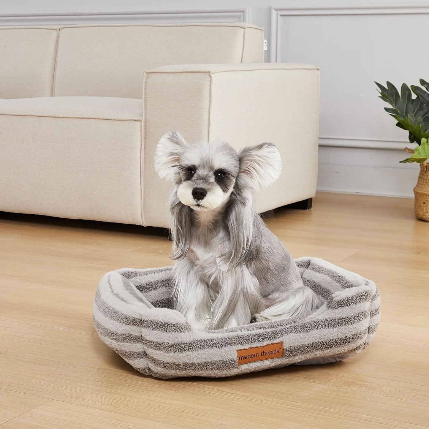 Modern Threads Plush Sherpa Pet Bed for Small and Medium Dogs Ultra Soft Cuddler with Raised Edges for Extra Comfort, Charcoal