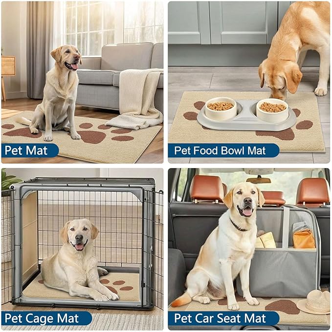 Buganda Dog Door Mat for Muddy Paws, Absorbent Dirt Trapper Washable Indoor Doormats, Non Slip Low-Profile Mud Mat for Dogs, Front Entrance Doormat for Inside Floor (36x24 Inches, Light Beige)