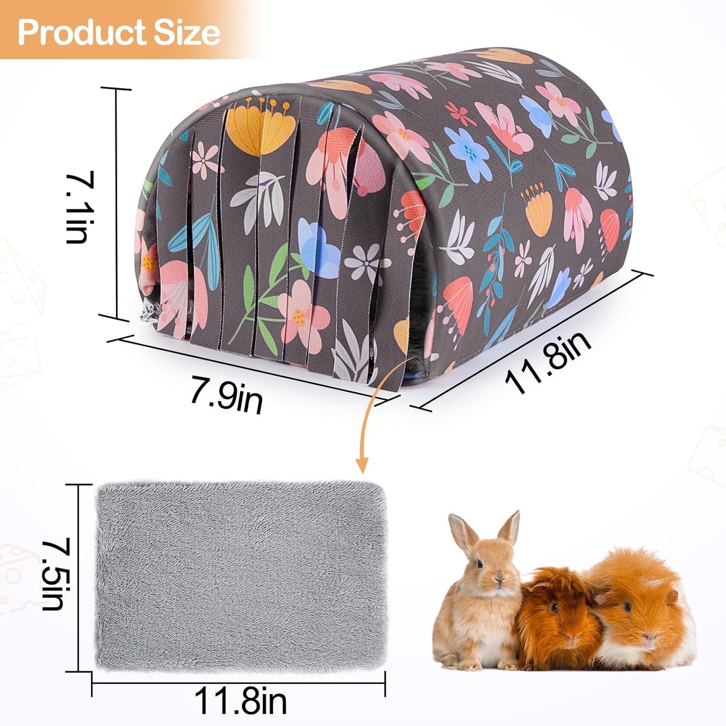 Guinea Pig Hideout Washable Guinea Pigs Tunnel with Curtains Hamster Hideout Cozy Guinea Piggy House Fit for Guinea Pig Cages Soft Guinea Pigs Accessories for Small Animals Hamster/Chinchilla/Bunny