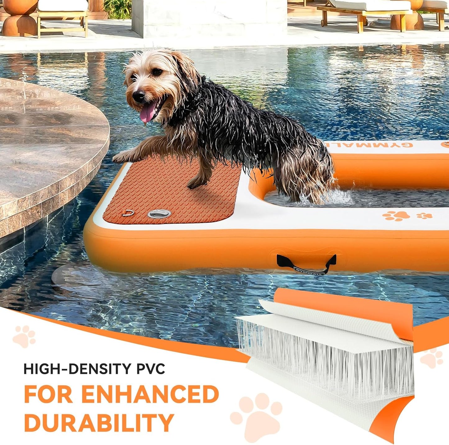 Inflatable Dog Water Ramp Pet Dock Platform Orange, Pet Water Platform for Boat Pool Lake Sea, Non-Slip Safety Floating Dock for Dogs up to 200lbs, EVA Puppy Float Ramp Dog Water Ladder
