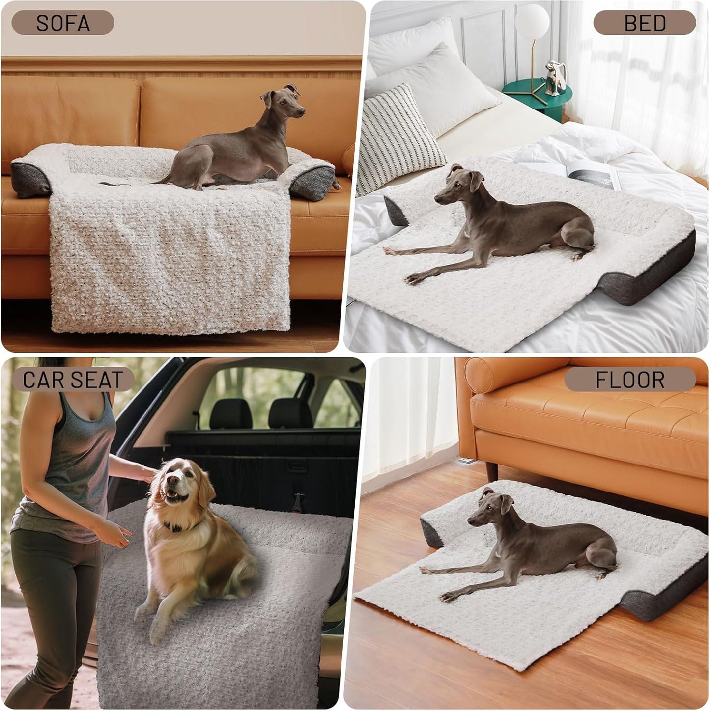 Luxurious Calming Dog Bed Mats, 41" Large Dog Couch Bed for Furniture Protector with Removable Washable Cover, Fluffy Plush Dog Mat for Large Medium Small Dogs and Cats,White Gray
