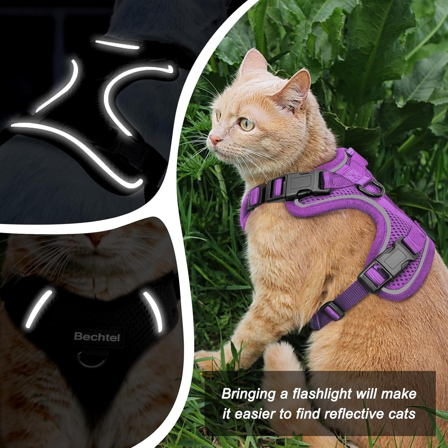 Cat Harness and Leash for Walking, The Upgrade Can be Adjusted in Four Directions and Breathable Cat Harness for Anti Escape That can be Fitted and Positioned, Reflective Strips Harness, Purple,XS