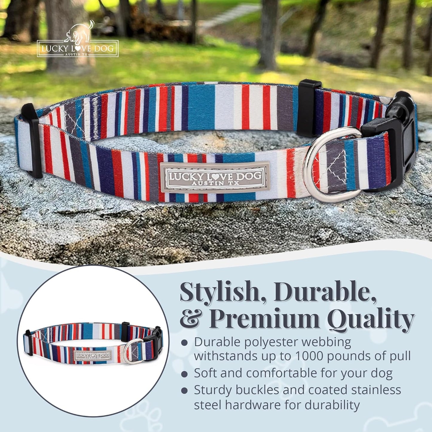 Lucky Love Dog - Adjustable Dog Collar with Easy Click Buckle for Small to Large Dogs, Durable, & Comfortable for Male & Female Dogs, Pet Collar for Puppies & Adult Ones - Linus, Small