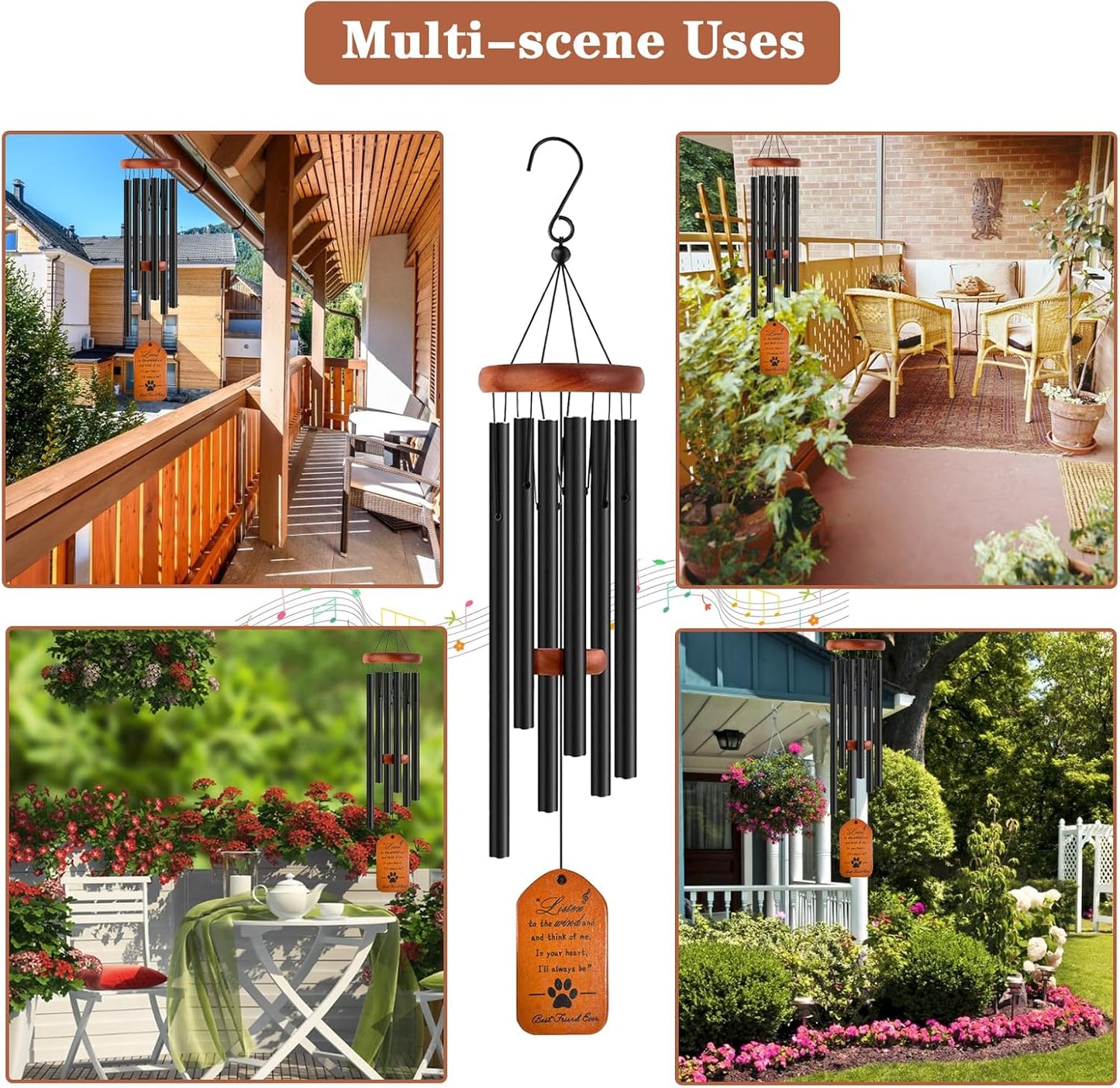 Dog Memorial Wind Chime, 28" Black Tombstone Dog Sympathy Windchime, Dog Memorial Gifts for Loss of Dog, Pet Loss Gifts, Dog Remembrance Passing Away Gift