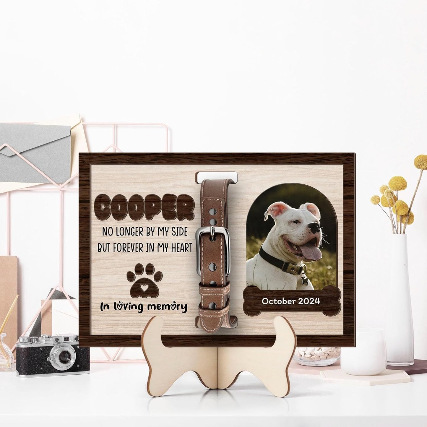 Personalized Dog Memorial Frame with Collar Holder – Custom Pet Sympathy Gift, Memorial Dog Photo Frame, Dog Lover Keepsake, Unique Dog Memorial Gift for Loss, Photo Holder with Dog's Collar