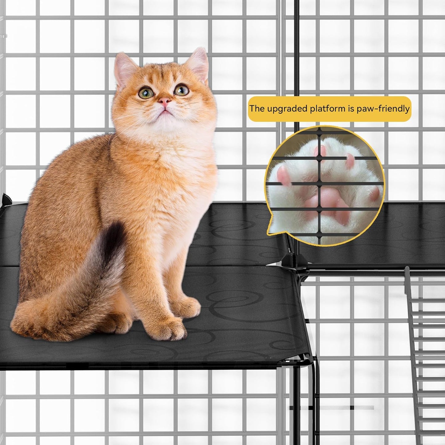 DWVO Cat Enclosure for Kittens, 2-Tier Pet Cage for Small Animals, Kitty Playpen for Indoor Outdoor Black