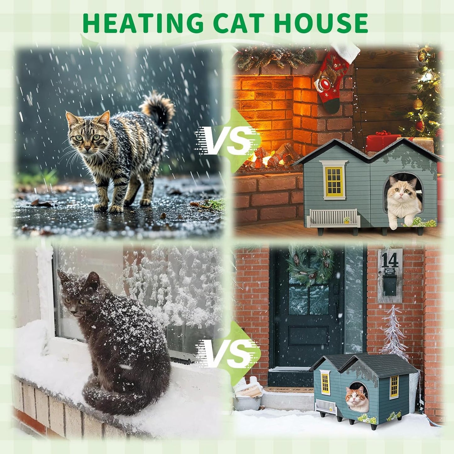 Heated Cat Houses for Indoor/Outdoor Cats with Elevated Heated Cat Bed Providing Safe Feral Cats, Easy to Assemble