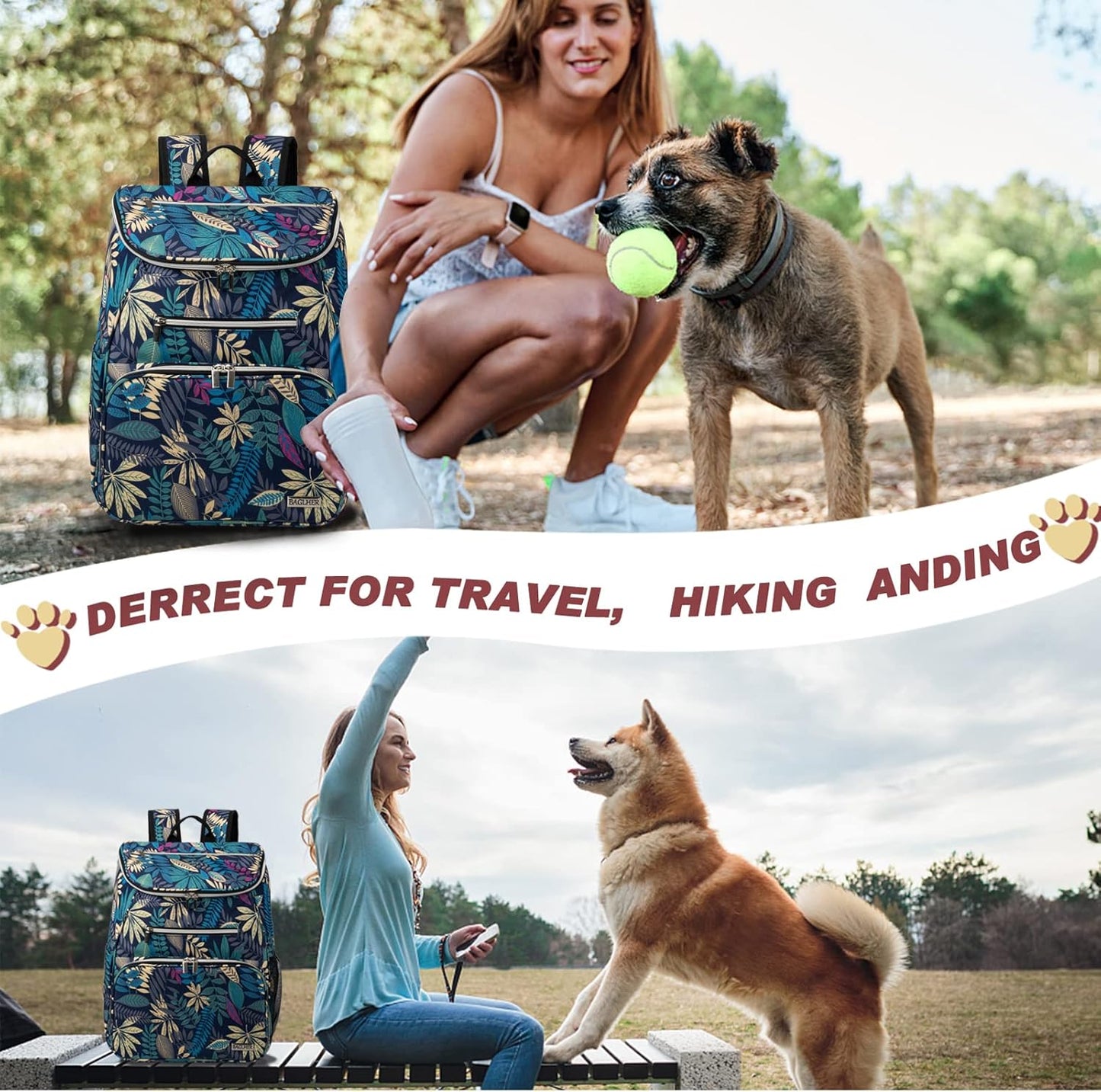 BAGLHER Dog Travel Bag Backpack, Airline Approved Pet Supplies Backpack, Dog Travel Backpack with 2 Silicone Collapsible Bowls and 2 Food Baskets Hawaii