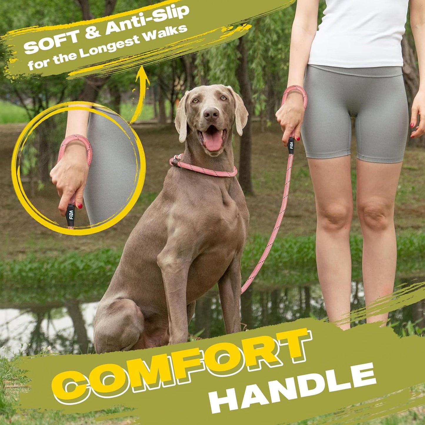 Fida Durable Slip Leads for Dogs, 6 FT x 3/8" Heavy Duty Dog Loop Leashes, Comfortable Strong Rope Slip Leash for Small Dogs and Puppies, No Pull Pet Training Lead with Highly Reflective(3/8", Pink)