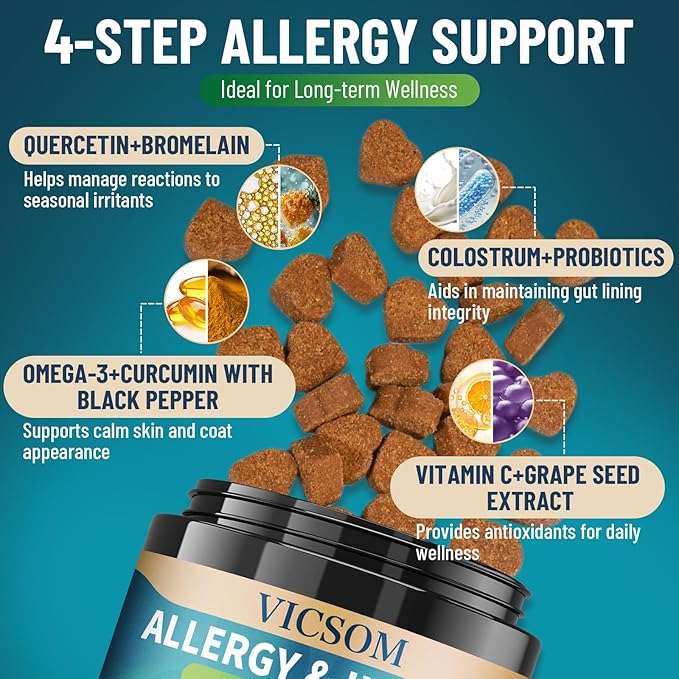 200 Natural Dog Allergy Relief Chews, Dog Itching Skin Relief & Immune Support Chews for Seasonal Allergies Dogs, Itch Relief for Dogs, Dog Allergy Paw & Skin Relief, Gut & Digestive Health