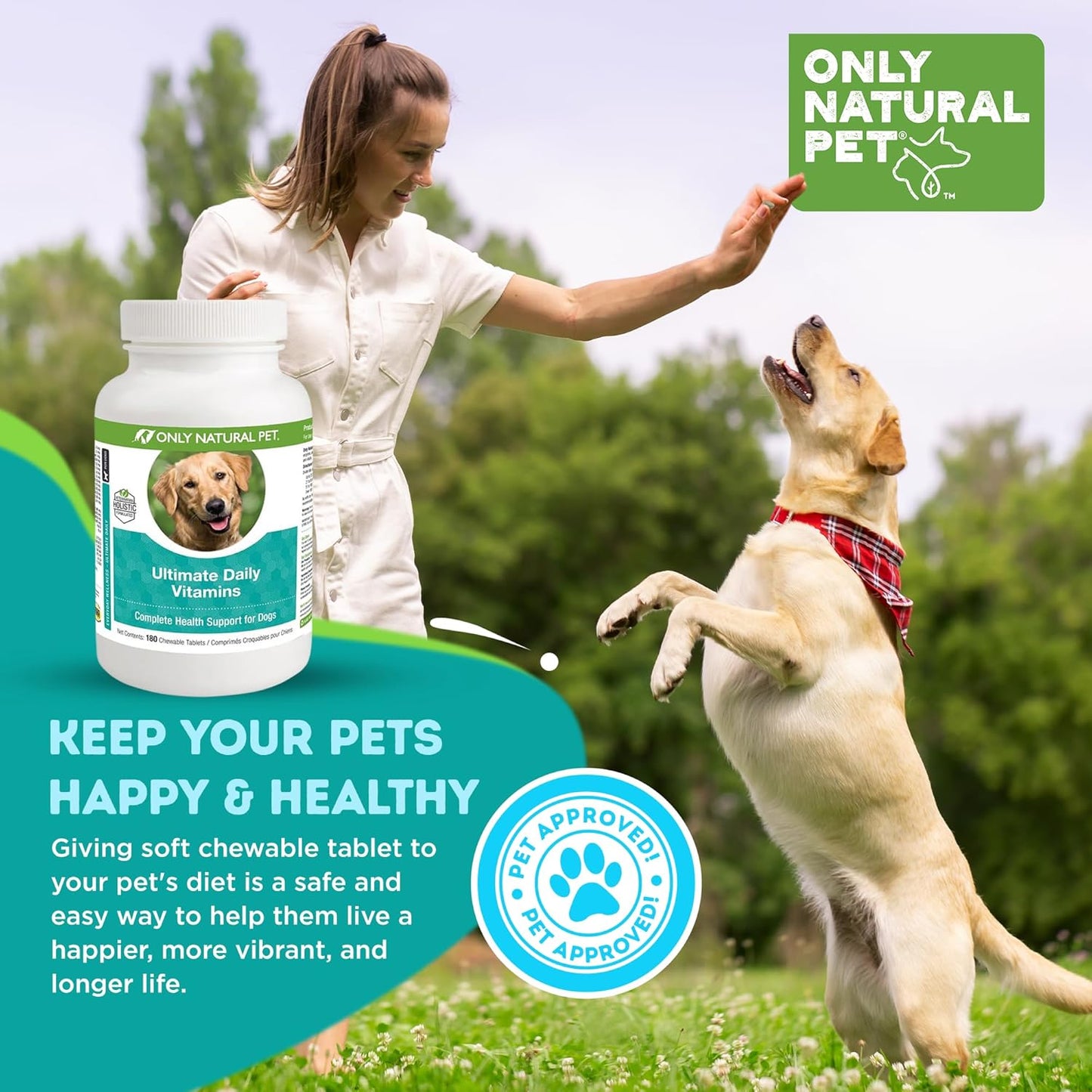 Only Natural Pet Ultimate Daily Vitamins - Complete Multivitamin Supplement for Dogs Balanced Health & Vitality - Senior Small & Large Canine Food Immune Digestive Support -180 Soft Chews Tablets