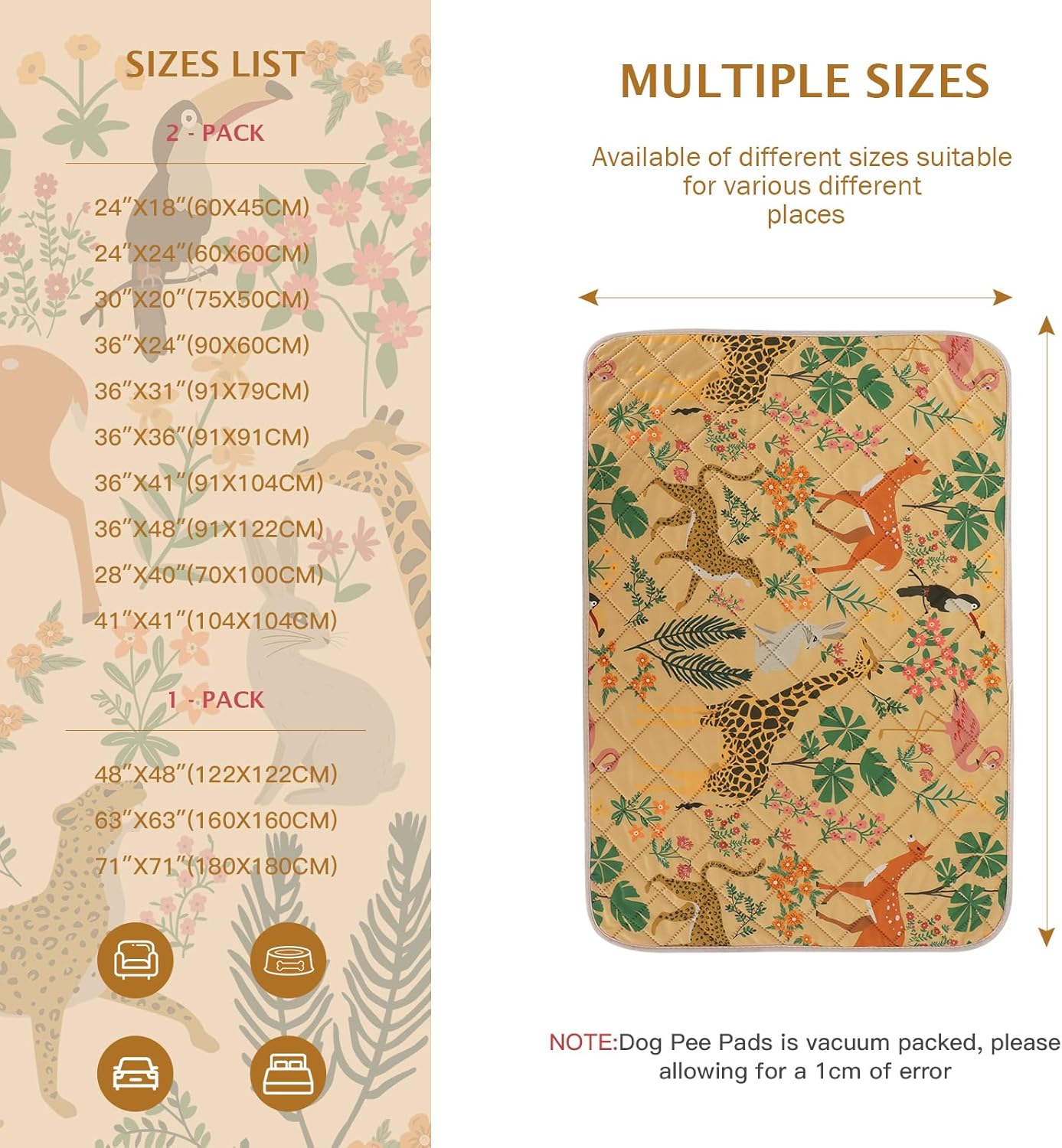 IEUUMLER Washable Pee Pads for Dogs, 2 Pack Forest Pattern Reusable Waterproof Puppy Pads, Non-Slip Super Absorbent Dog Training Pad for Playpen Crate Bed EU013 Earth Yellow Jungle, 24x18