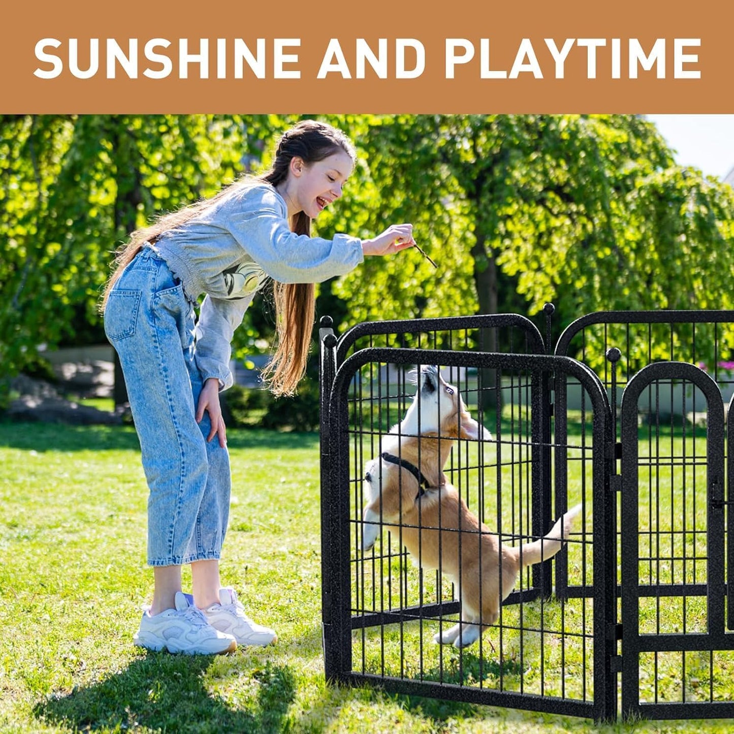 Metal Dog Playpen, 24" Inch Height 24 Panels, Ideal Dog Fence for Large/Medium/Small Dogs Indoor & Outdoor Bliss, Perfect Dog Pen for Camping, Yard and RV | Black-Silver