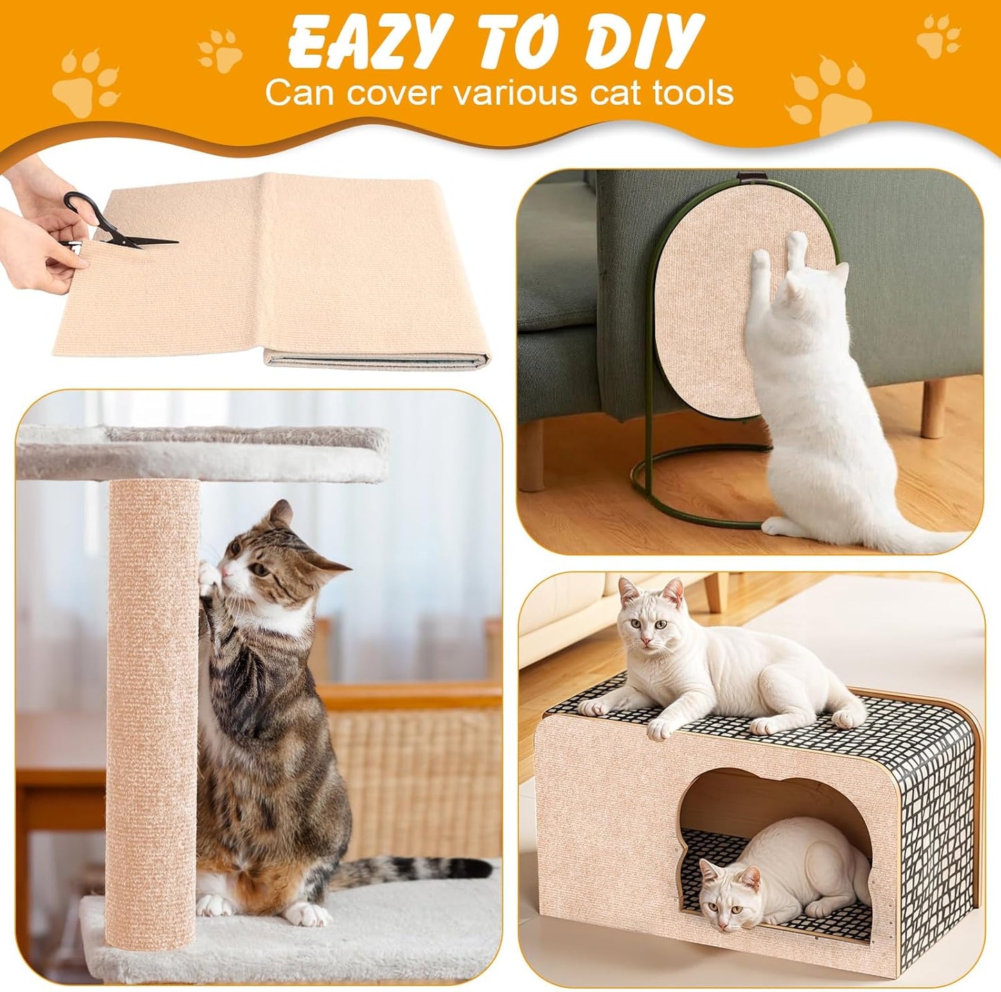 78.7x15.8 in Cat Scratch Furniture Protector, Self-Adhesive Couch Protectors from Cat Caws for Couch, Wall Trimmable (Beige)