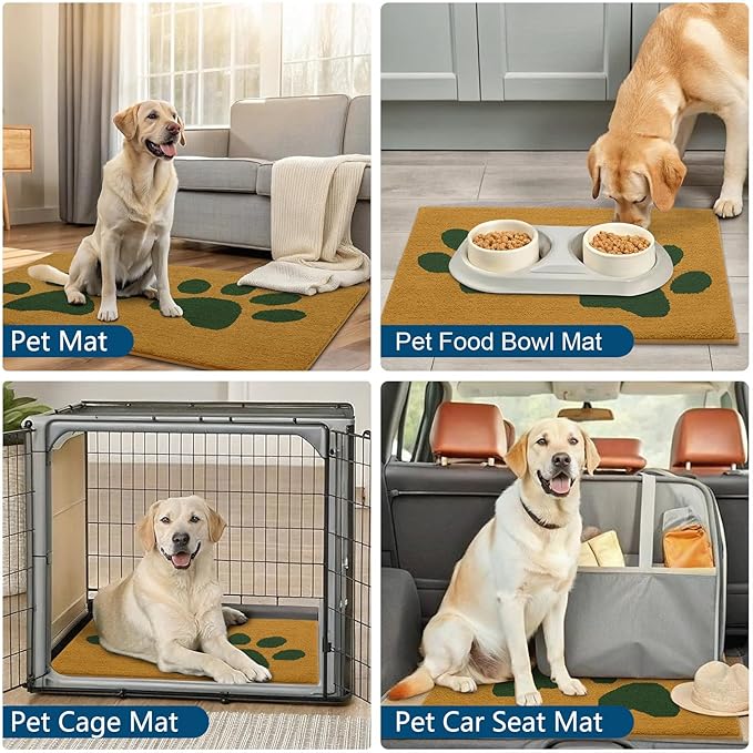 Buganda Dog Door Mat for Muddy Paws, Absorbent Dirt Trapper Washable Indoor Doormats, Non Slip Low-Profile Mud Mat for Dogs, Front Entrance Doormat for Inside Floor (30x20 Inches, Yellow and Green)