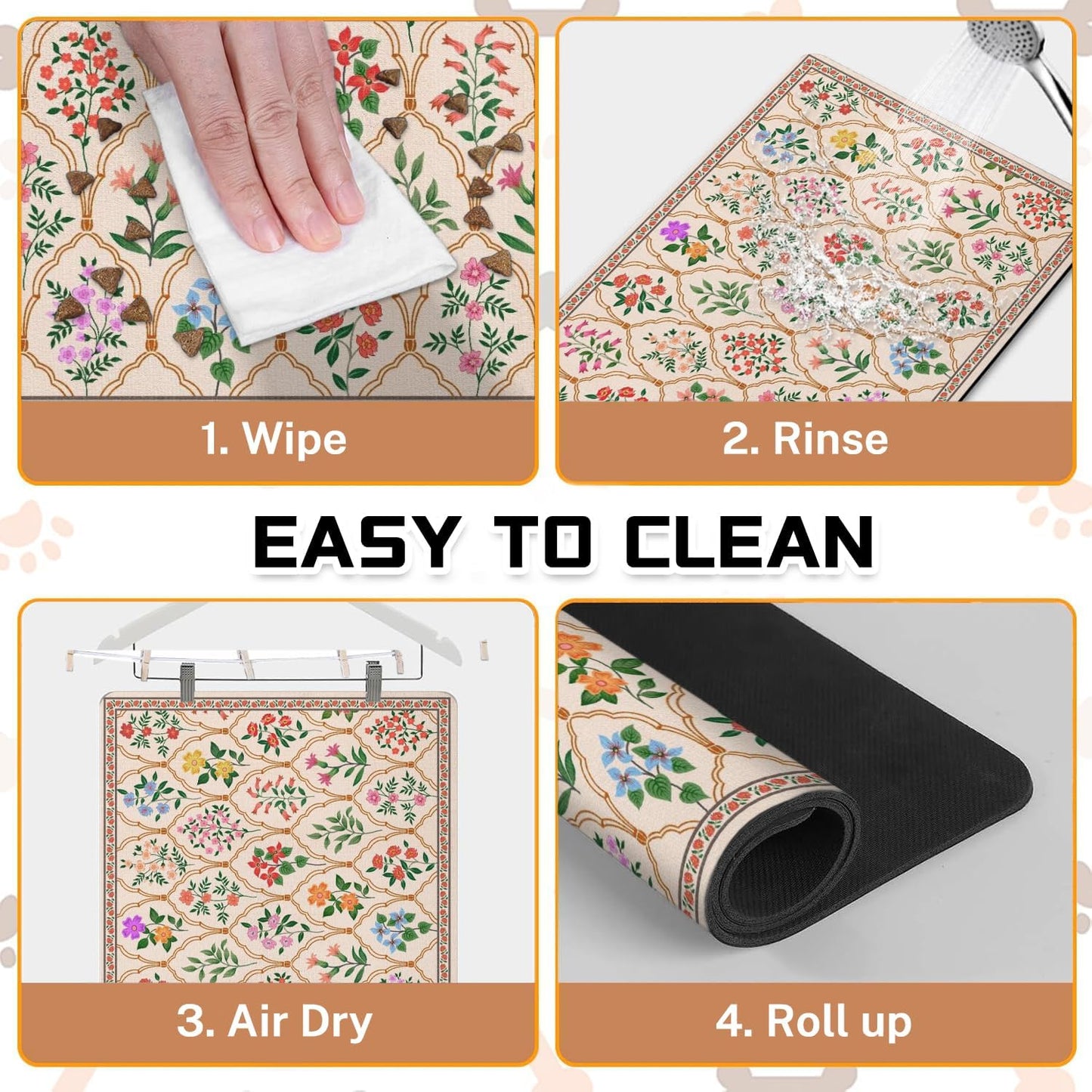 Absorbent Pet Dog Bowl Mat for Food and Water, Pet Cat Food Feeding Mat with Non Slip Rubber Backing, Dog Food Mats for Floors Waterproof, 12"x20"