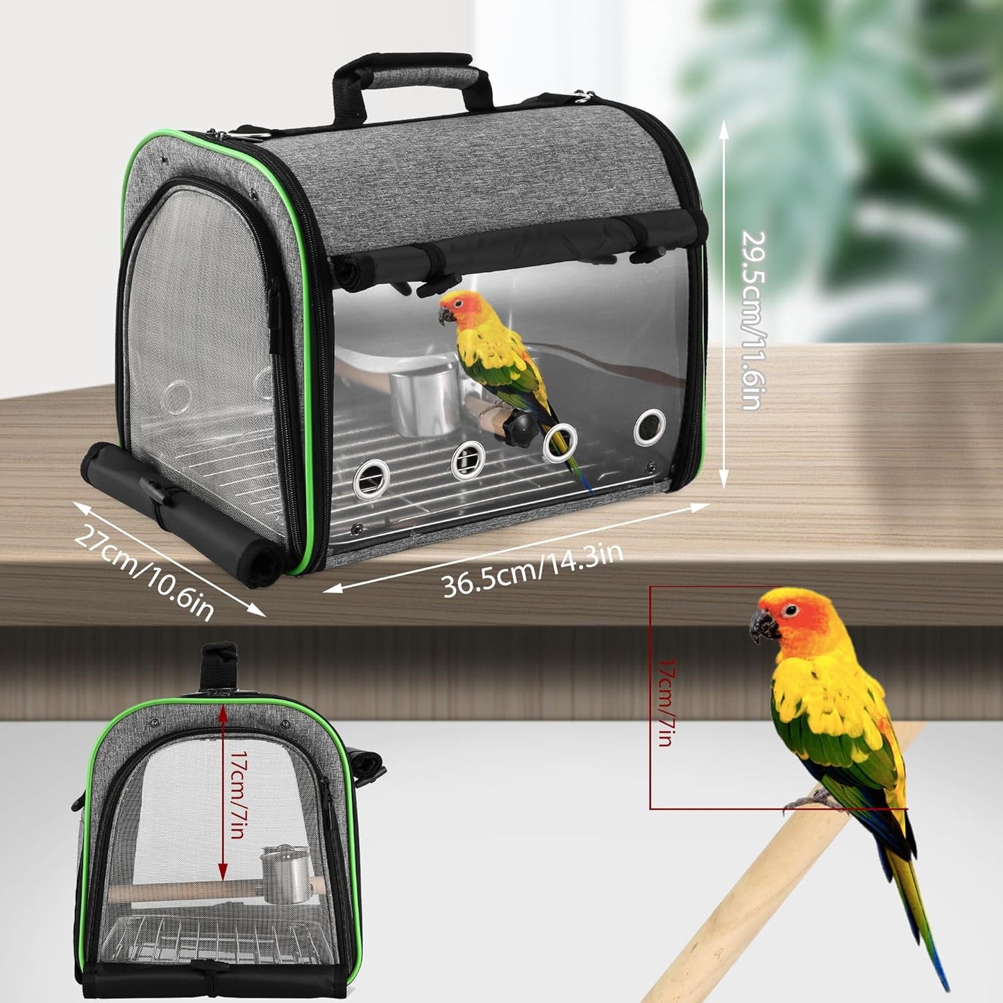 Suertree Bird Carrier Bag Bird Travel Cage Indestructible Stainless Steel Mesh, Bag with Stand for Parrot, Portable Bird Travel Bag, Pet Transparent Breathable Travel Cage