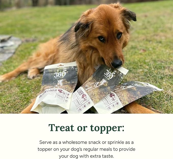 360 Pet Nutrition Freeze-Dried Raw Bison Liver Dog Treats – Single Ingredient, High Protein, Grain-Free, All-Natural Training Snacks, Made in USA, 4 oz