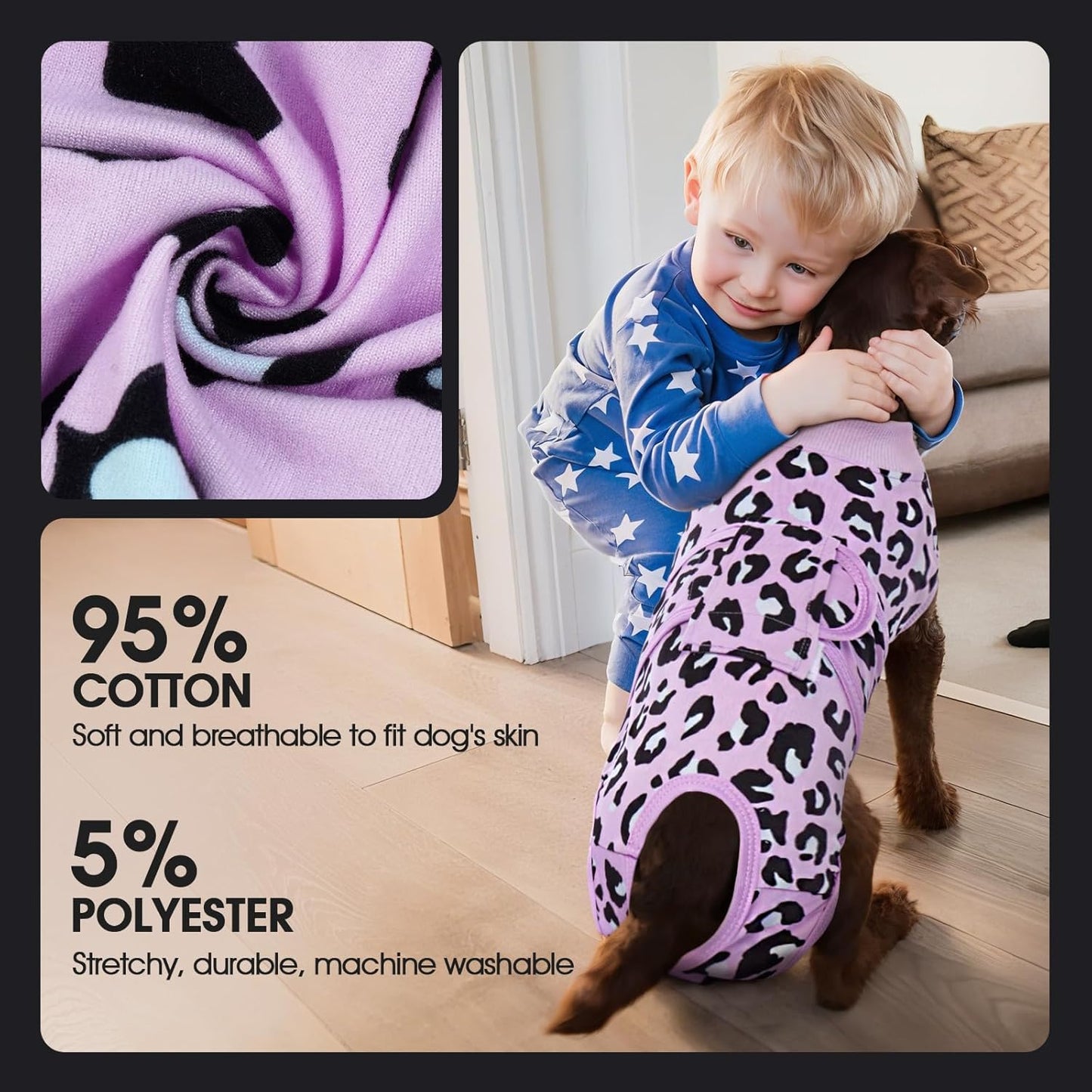 FUAMEY Recovery Suit for Dogs After Surgery,Soft Breathable Dog Bodysuit E-Collar & Cone Alternative Surgical Suit,Male Female Dog Neuter Spay Suits Anti Licking Wounds Onesie Purple Leopard XS