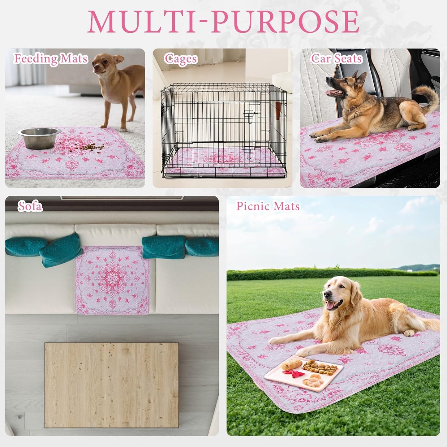 Homimp Washable Pee Pads for Dogs, 2 Pack Reusable Puppy Pads Waterproof, Absorbent and Leakproof Dog Pee Pads, Non Slip Puppy Training Pads, Pet Mat for Floor,Crate,Couch,Whelping,Pink, 24"x36"