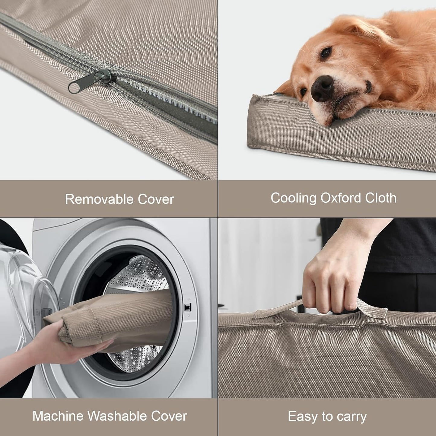 Outdoor Extra Large Dog Bed, Jumbo Waterproof Dog Bed for Large Dogs, Orthopedic Egg Foam Pet Bed Mat with Removable Oxford Cooling Cover, Khaki