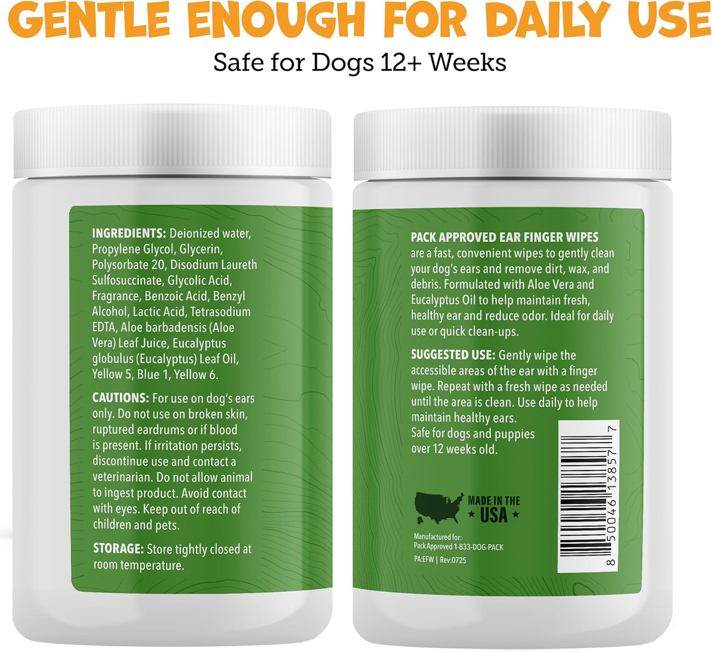 Finger Ear Wipes for Dogs with Aloe Vera and Eucalyptus - Convenient, Extra-Coverage, and Large Design Dog Ear Cleaning Wipes - Removes Wax and Freshens Ears - 50 Wipes