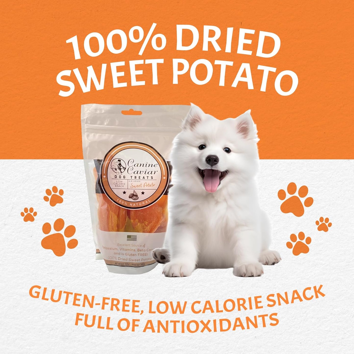 Canine Caviar - Dried Sweet Potato Dog Treats, Low Calorie, Healthy Rawhide Alternative, Gluten-Free (12 oz)