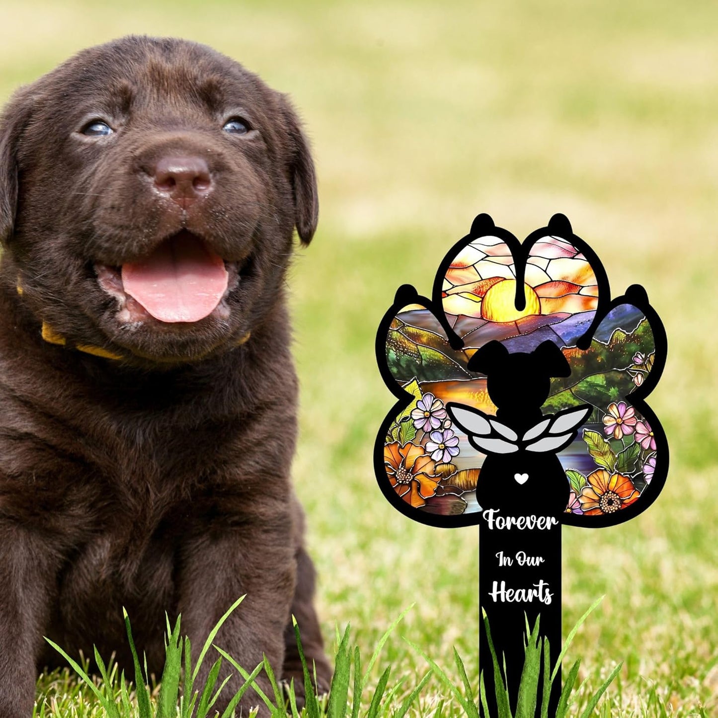 Angel Dog Suncatcher Pet Loss Gift – 12in Paw-Shaped Metal Grave Marker, Weatherproof Dog Memorial Plaque for Garden or Indoor Display, Remembrance Gift for Loss of Beloved Pet