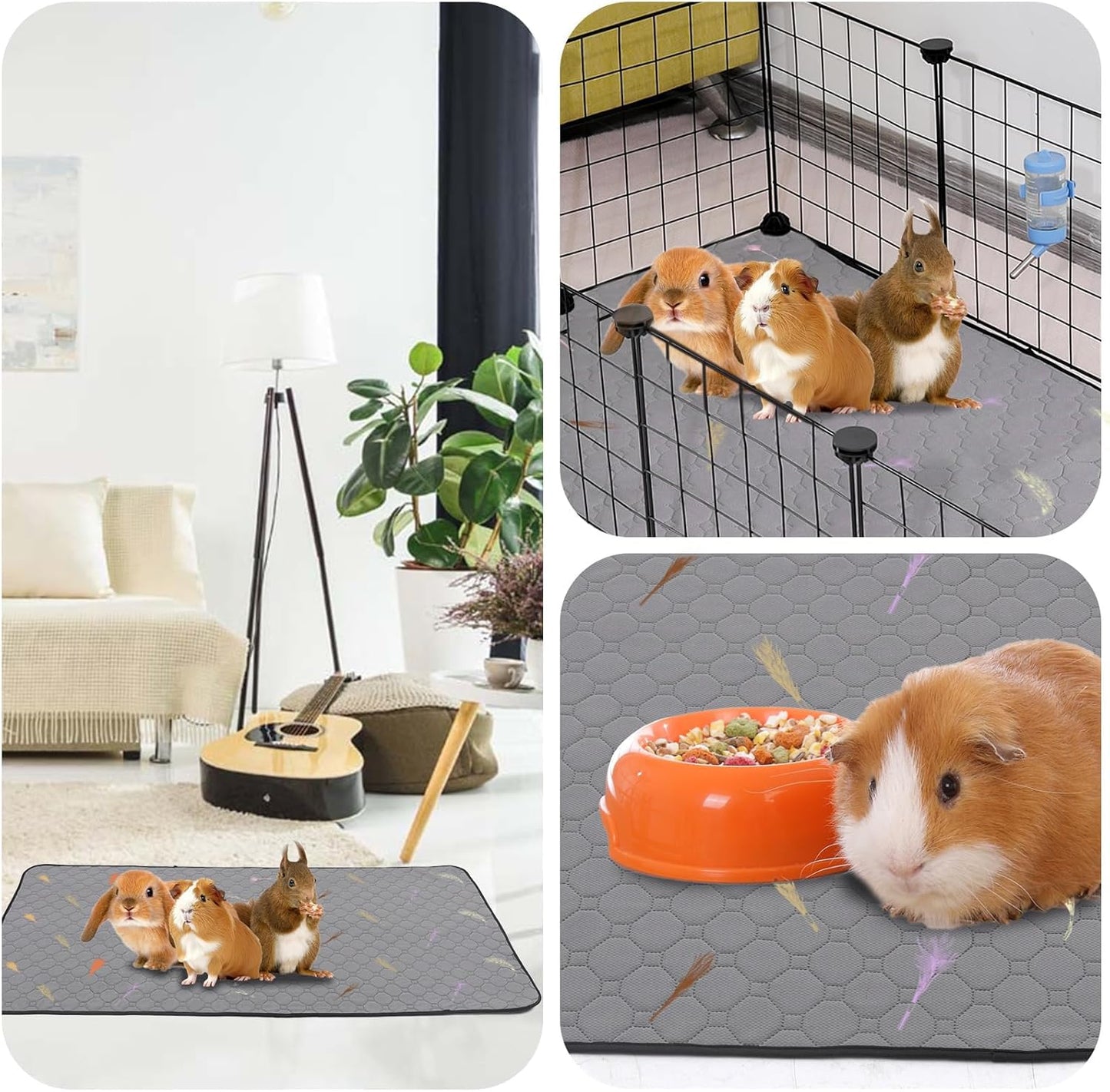 Guinea Pig Cage Liners, 5 Pack 12'' X 12'' Washable Guinea Pig Pee Pads, Non Slip Reusable Super Absorbent Guinea Pig Training Mat Bedding Fleece for Small Animals Hamster Rabbit Chinchilla Rat