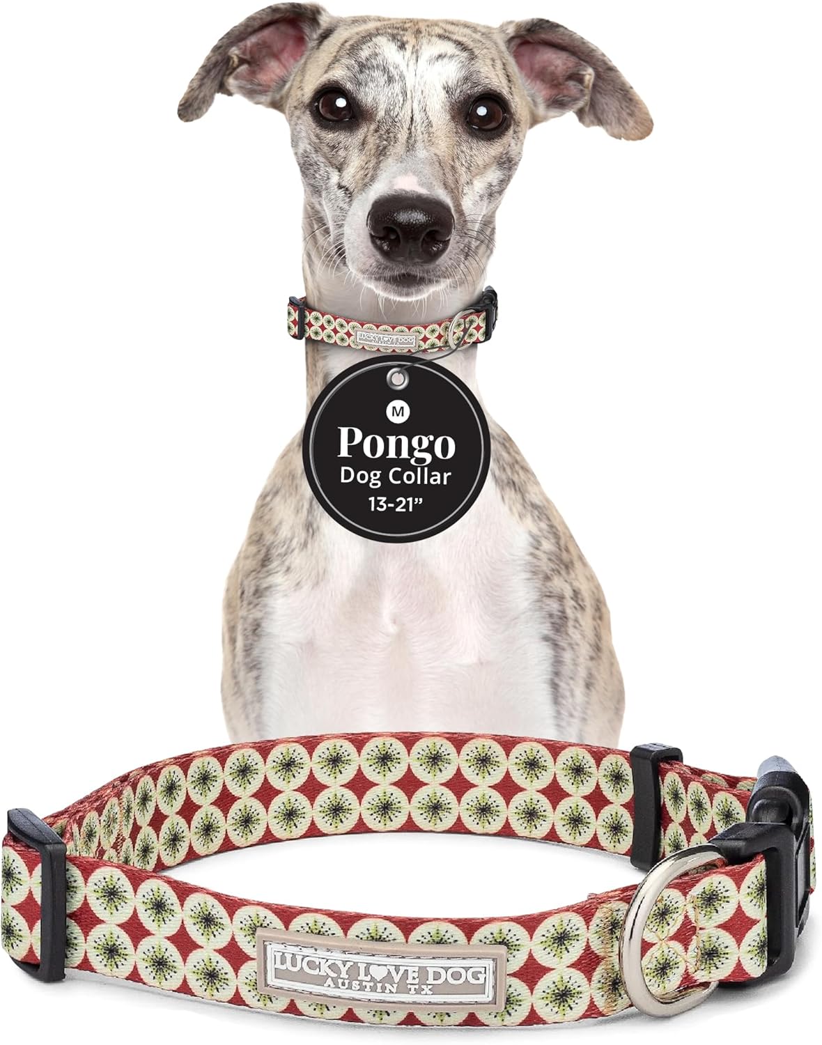 Lucky Love Dog - Adjustable Dog Collar with Easy Click Buckle for Small to Large Ones, Durable, & Comfortable for Male & Female Dogs, Pet Collar for Puppies & Adult Dogs - Pongo, Medium