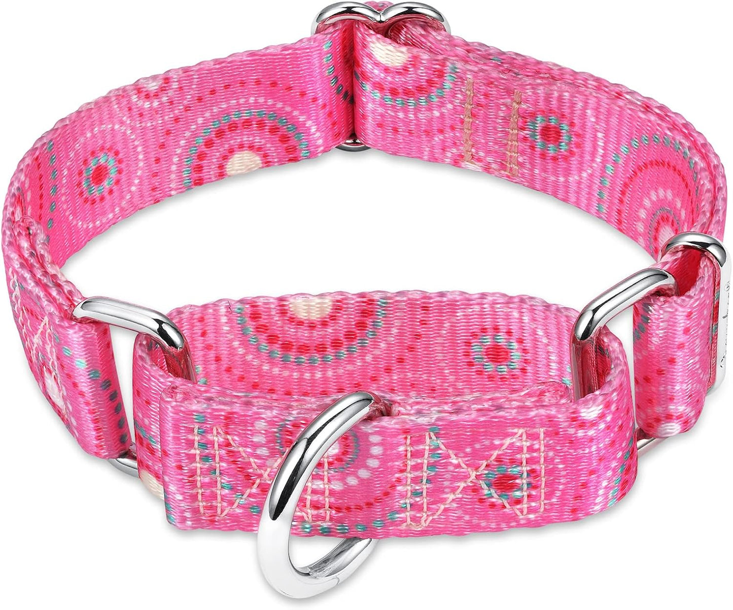 Martingale Collar Dog Collar No Pull Pet Collar Heavy Duty Dog Martingale Collars Silky Soft with Unique Pattern for Medium and Large Dogs (Large, 1 Inch Wide, Firework Dots Pink)