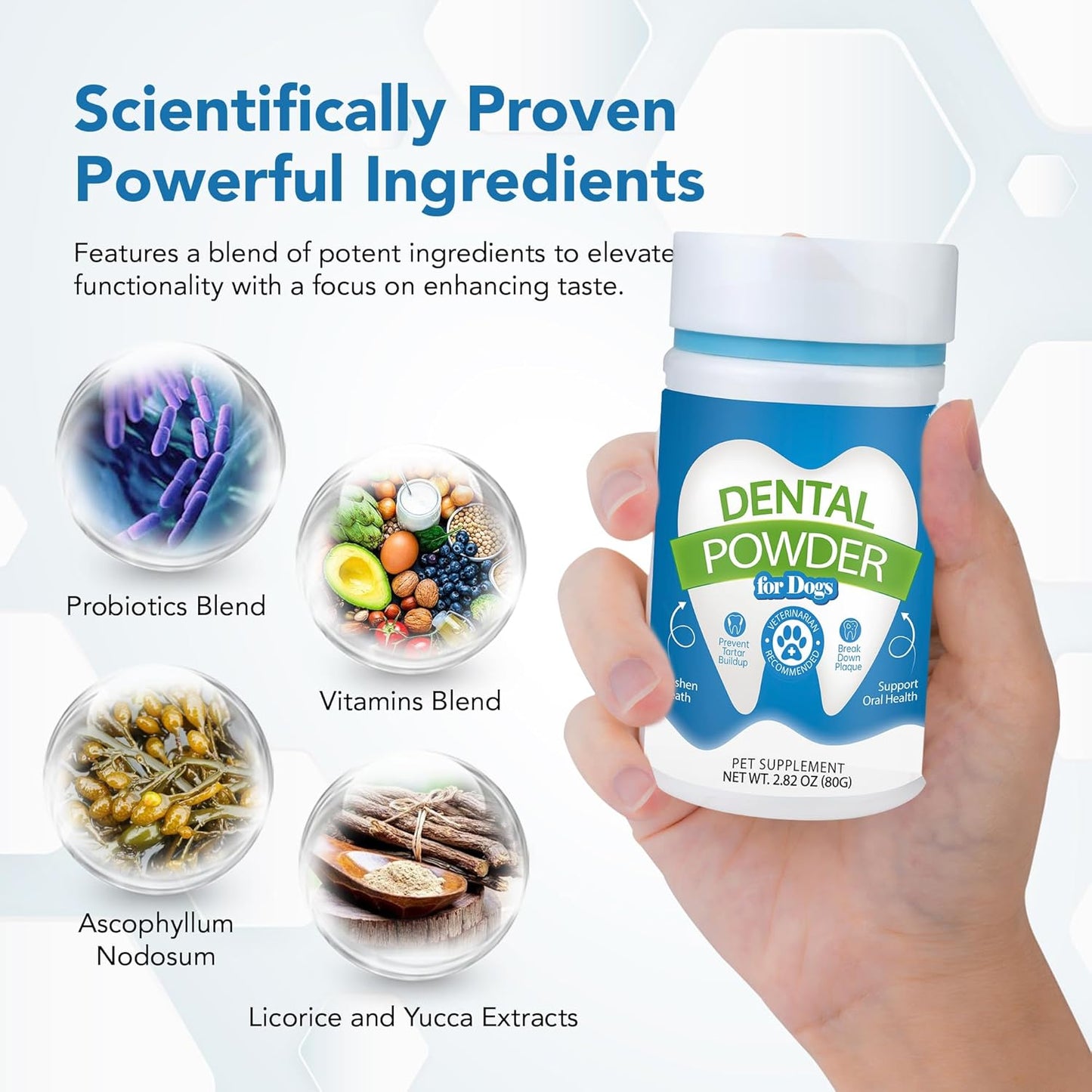 Dental Powder for Dogs - Plaque Control & Tartar Remover, Breath Freshener with Probiotics, Vitamins & Natural Extracts - Perio Support Powder for Dogs, 2.82 oz (80g)