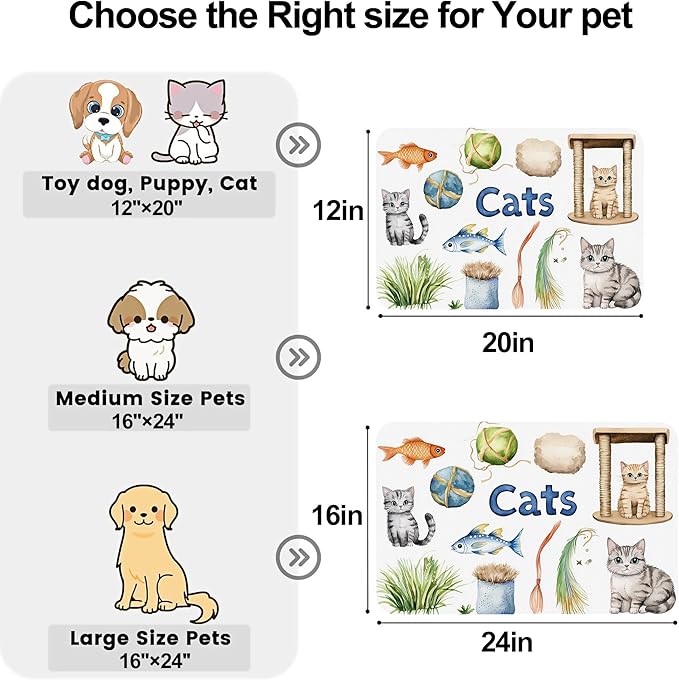 Cat Fun Dog Food Mat-Absorbent Pet Feeding Mat for Food and Water Bowl, Quick Dry Dog Placemat with Rubber Backing-No Stains Pet Supplies for Messy Drinkers 16"x24"