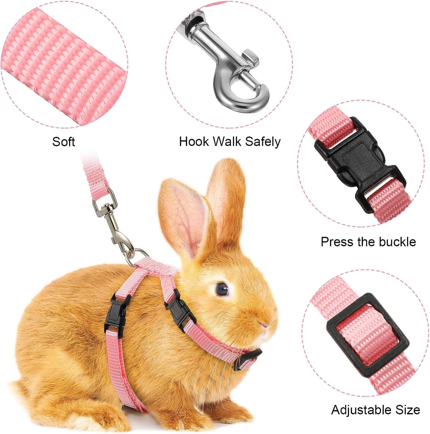 Outus 5 Pieces Adjustable Rabbit Harness and Leash Set Escape Proof Bunny Harness Vest for Pet Running Walk Jogging Bunny Cat Puppy Kitten Ferret and Other Small Pet(Fresh Color)