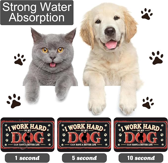 Work Hard Dog Pet Feeding Mat for Floors-Absorbent Dog Bowl Mat for Food and Water, Quick Dry Pet Cat Feeding Mats with Non Slip Bottom, Mess-Free Dog Accessories 12"x20"