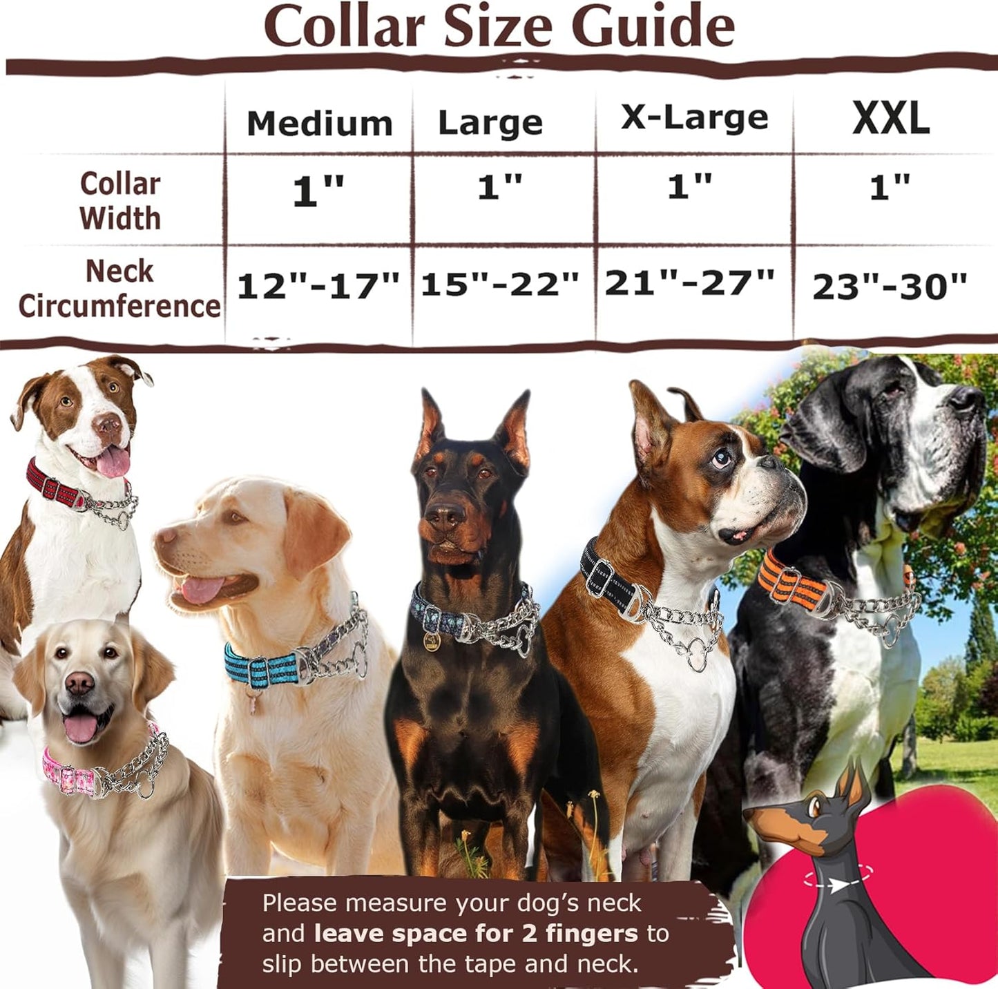 Martingale Collar with Steel Chain,Reflective Nylon Dog Collar with Soft Padded Adjustable Training No Slip Dog Collars (XXL Silver)