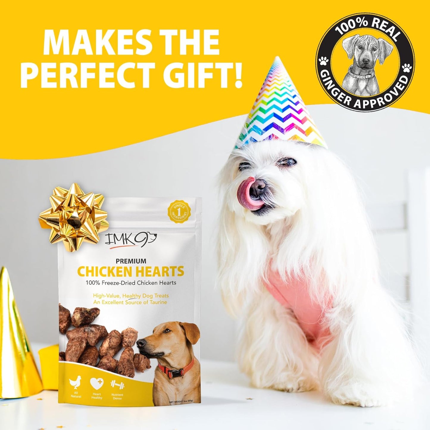 Chicken Hearts for Dogs - Freeze Dried Chicken Dog Treats - Natural Taurine, Better than Duck, Turkey - Single Ingredient, Dehydrated Chicken, Grain Free for Pets, Puppy, Cats Training - Made in USA