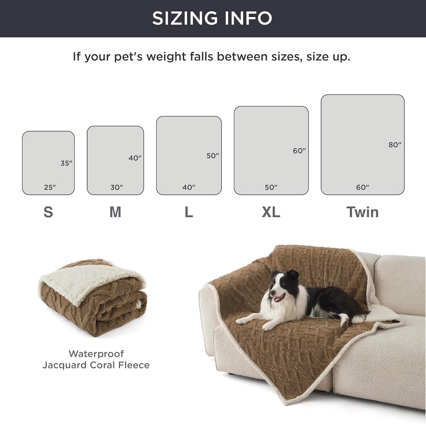 Bedsure Waterproof Dog Blankets for Medium Dogs - Pet Blanket for Couch Protector Washable, Premium Jacquard Coral Fleece Cat Throw Blanket, Soft Plush Reversible Furniture Protection,30"x40", Taupe